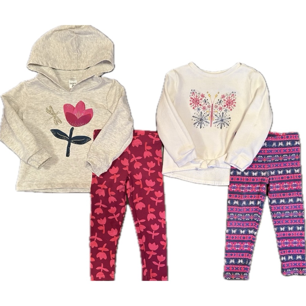 Carter’s 4 Piece Lot Toddler / Baby Girl 2T Sweater / Sweatshirt and Leggings